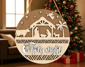 Nativity Ornament Glowforge File, O Holy Night Christmas Decoration Laser Cut File, Religious Ornament SVG for Laser Cutting,Christmas Decor