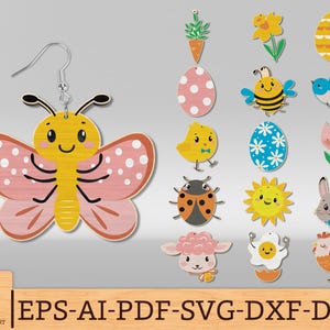 Hello Spring Earring Svg Bundle, Spring Easter Earrings Laser cut file, Spring Animal earrings SVG, Glowforge SVG Files, Digital File