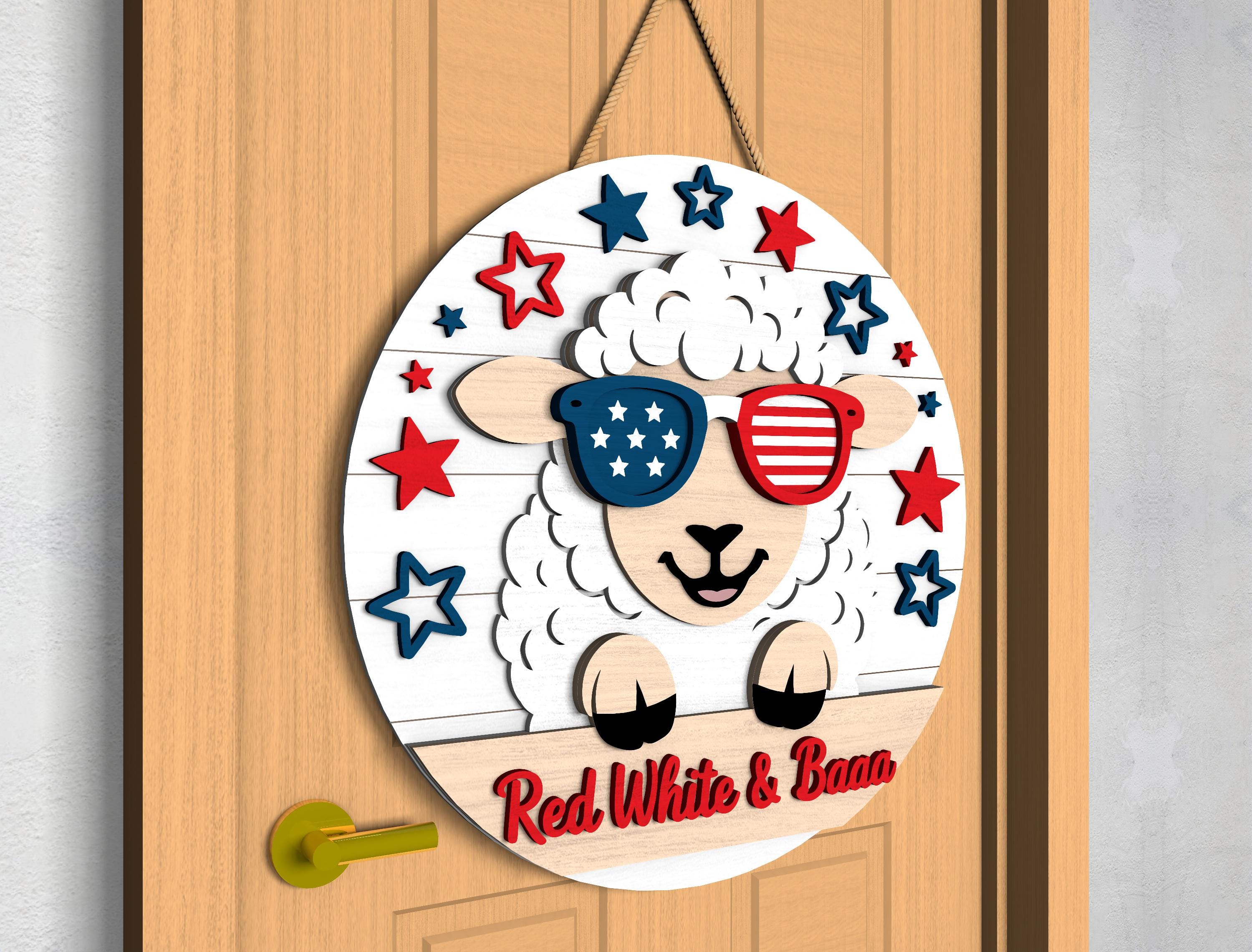 Patriotic Farm Animal Door Hanger Svg, Red White Moo and Red White Baaa ...