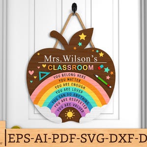 Personalisierte Regenbogen Lehrer Apple Türschild SVG, Lehrer Geschenk svg, Lehrer Wertschätzung Türschild, Glowforge svg-Dateien, Laser-Schnitt-Dateien