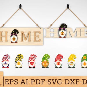 Interchangeable Home Door Welcome Sign SVG, Seasonal Gnome Door sign svg, Gnome Door Hanger svg, Laser cut files, Glowforge svg files