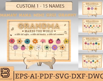 Cartello personalizzato "La nonna fa il mondo" in formato SVG, cartello della nonna in formato SVG, giardino della nonna in formato SVG, regalo per la mamma, regali per la festa della mamma in formato SVG, file SVG Glowforge
