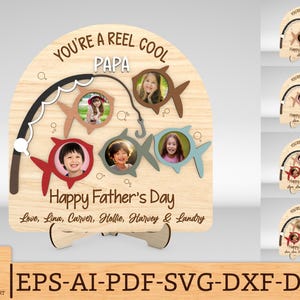Cadre photo personnalisé pêche fête des pères, bobine papa cool aimant photo svg, svg papa pêcheur, fichiers svg Glowforge, fichiers découpés au Laser