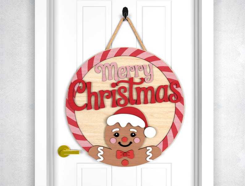 Christmas Door Sign SVG, Gingerbread Welcome Round Sign & Cute Xmas ...