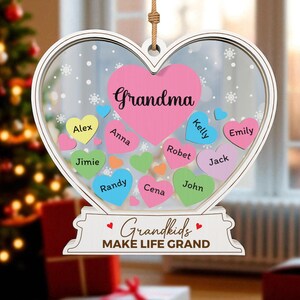 Grandma Heart Ornament Cut file, Personalized Christmas gift,Christmas Ornament Laser cut file,   Grandkids family keepsake, Christmas Decor