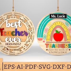 Personalized Best Teacher Ever Ornaments Svg,Teacher Gift,Teacher Ornament svg,Laser cut files, Teacher Appreciation Day,Glowforge SVG Files