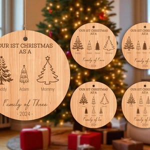 Personalized Family Christmas Ornament Glowforge File , Wooden Xmas Tree Ornament SVG ,First Christmas Family Ornament Svg,Custom Name File