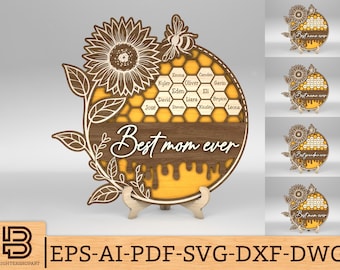 Cartello personalizzato Bee Hive Best Mom Ever SVG, cartello Grandbabees svg, festa della mamma svg, regali per la festa della mamma, file tagliati al laser, file svg Glowforge