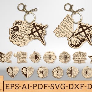 Cross & Christian sleutelhanger Svg-bundel, christelijke citaten svg, Faith Keychain Svg, bijbelvers svg, sleutelhanger laserbestand, Glowforge SVG-bestanden