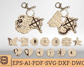 Cross & Christian Keychain Svg Bundle, Christian quotes svg, Faith Keychain Svg, Bible Verse svg, Keychain Laser file,Glowforge SVG Files