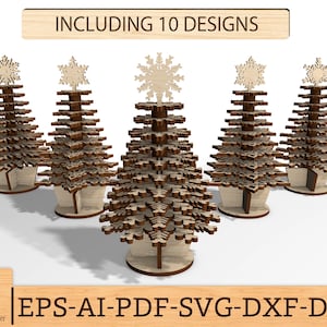 Christmas tree 10 bundle laser cut svg, 3D Christmas Tree standing decor svg, Christmas ornaments tree Laser Cut Files, Glowforge svg files
