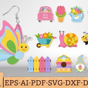 Happy Easter Earring Svg Bundle, Spring Easter Earrings Laser cut file, Spring Flower earrings SVG, Glowforge SVG Files, Digital File