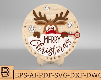 Rentier Weihnachten Countdown-Kalender svg, Tage bis Weihnachten svg, Adventskalender Countdown svg, Glowforge svg-Dateien, Laser cut-Dateien