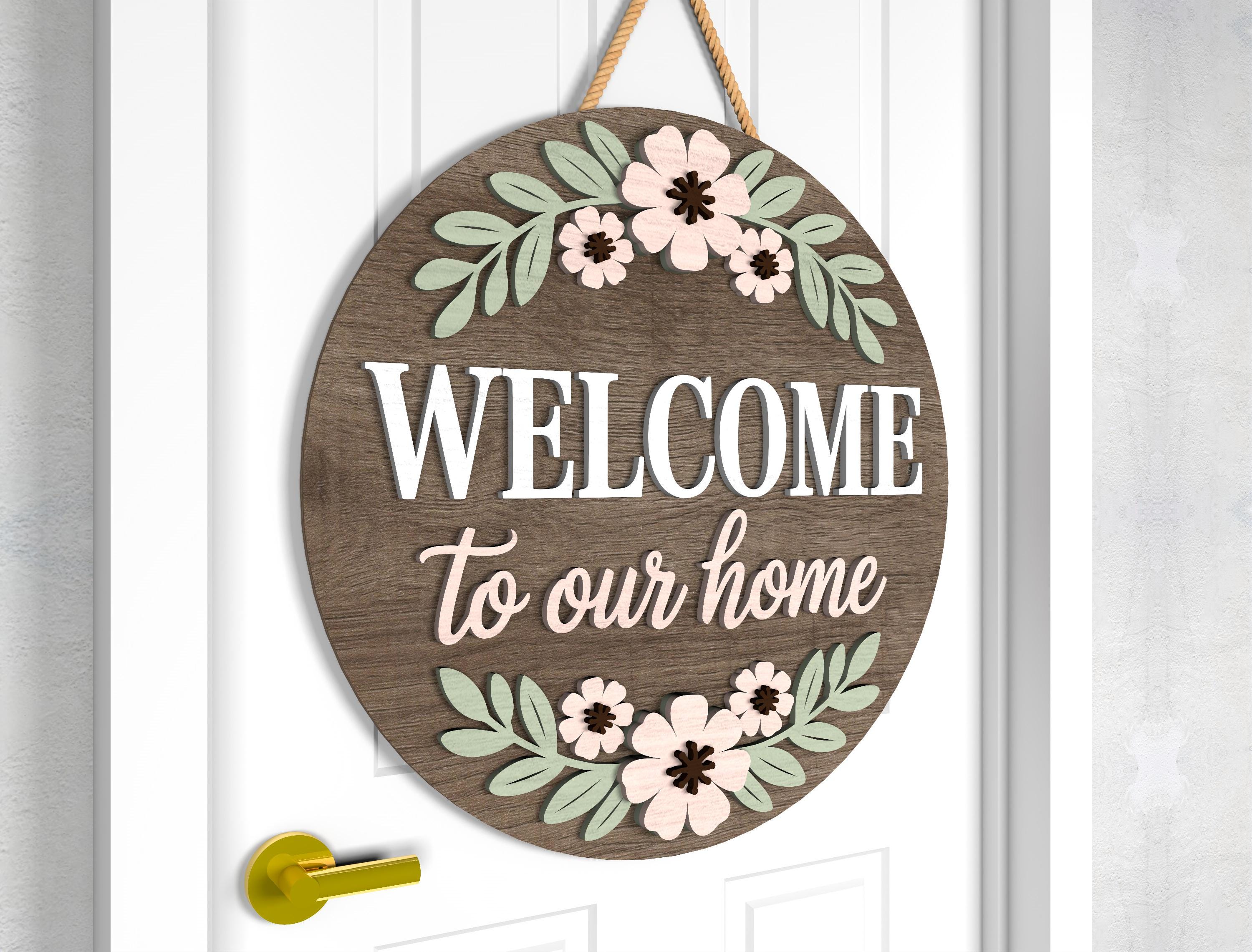 Welcome to Our Home Door Hanger SVG Bundle, Flower Pattern & Home Sign ...