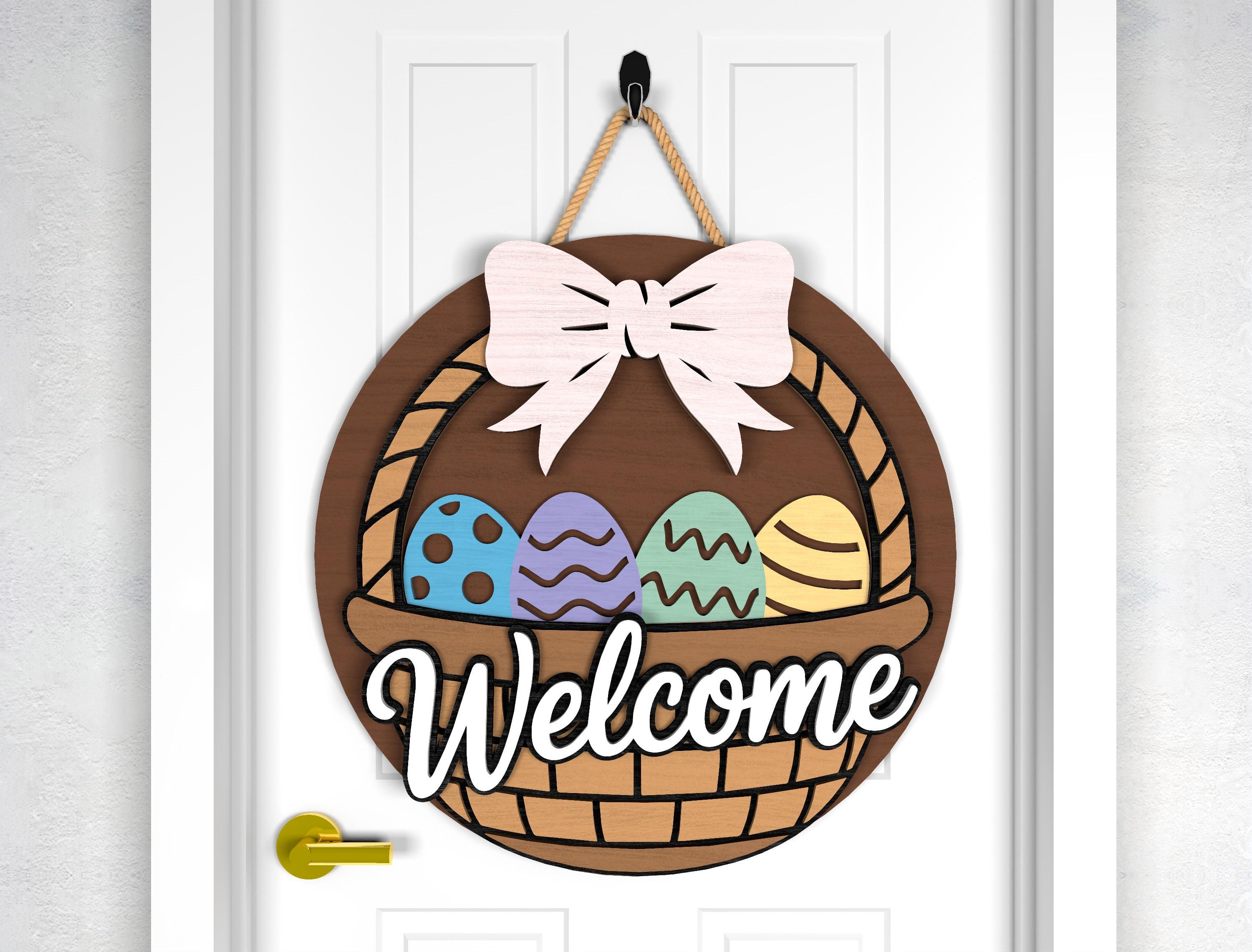 Easter Door Hanger SVG Bundle, Welcome Easter Basket & Easter Eggs With ...