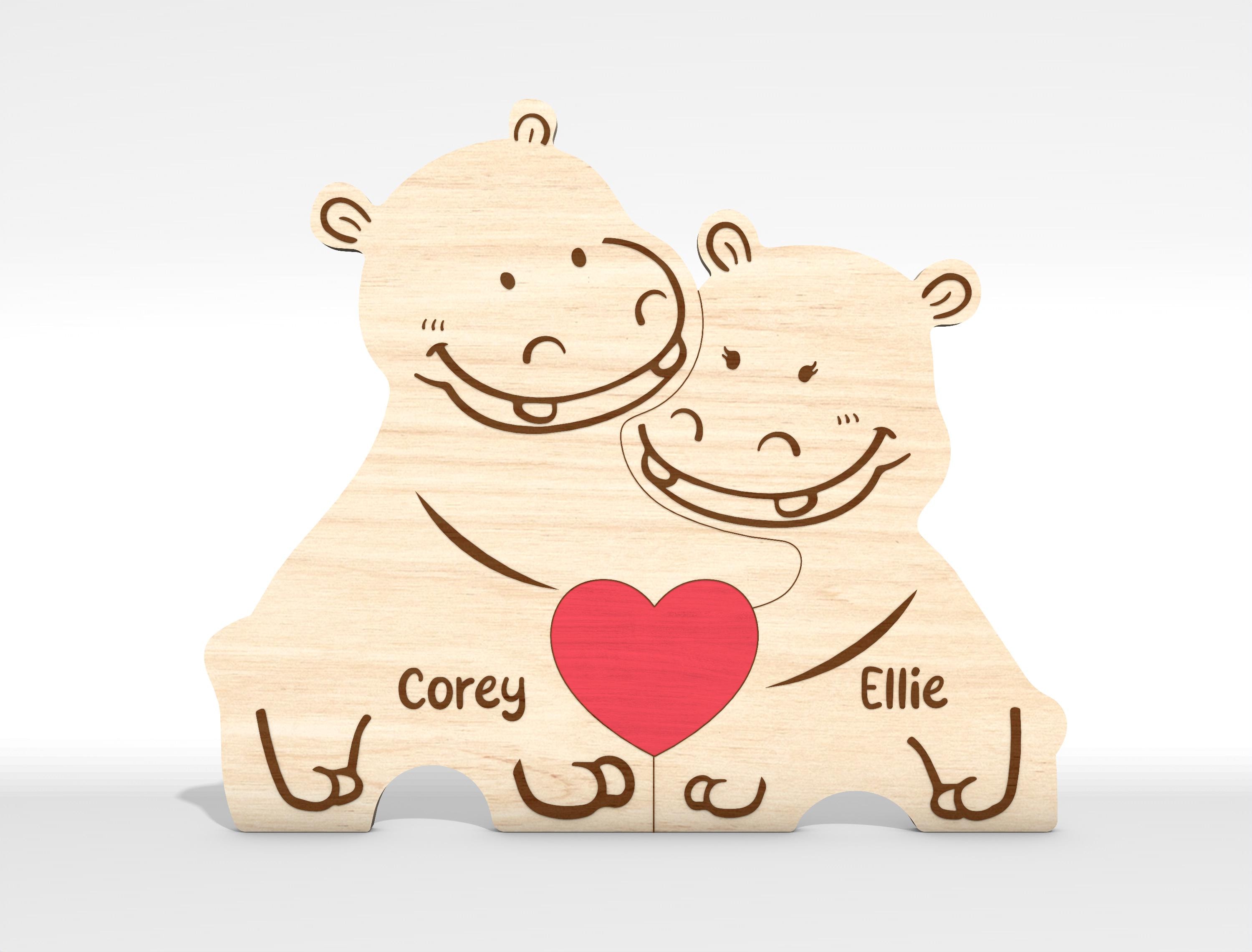 Personalized Hippo Family Puzzle SVG, Hippo Puzzle Pieces Svg