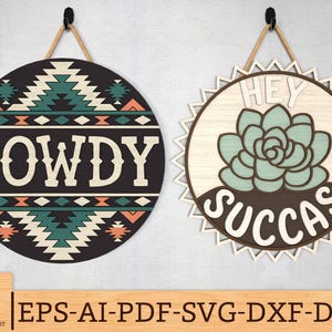 Western Howdy Welcome Sign SVG, Hey Succas Sign SVG, Western Door Hanger SVG, Succulent Door Sign SVG, Glowforge SVG-bestanden, lasergesneden bestanden