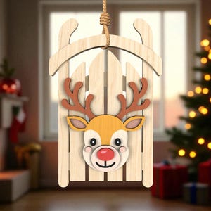Reindeer Christmas Ornament SVG,Wooden Reindeer Door Sign SVG,Xmas Ornament SVG Laser File, Holiday Reindeer Laser File, Cute Reindeer Decor