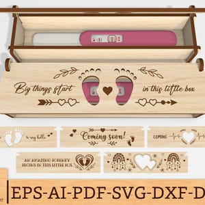 Pregnancy test box svg bundle, Pregnancy announcement box and reveal box svg, Baby announcement box svg, Glowforge svg files,Laser cut files