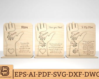 Personalized Mother Hand Stand decor SVG, Gift for Mom, Mothers Day svg, Mothers Day Gifts svg, Glowforge svg files, Laser cut files