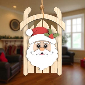 Santa Christmas Ornament SVG, Wooden Santa Door Sign SVG, Xmas Ornament SVG Laser File, Holiday Santa Laser File, Cute Santa Claus Decor