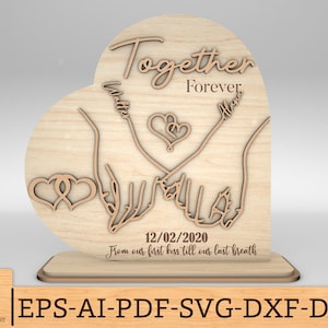 Personalisierte Paar Hände für immer zusammen Herz Zeichen SVG, Geschenk für Paar, Jubiläumsgeschenke svg, Laser geschnitten Dateien, Glowforge svg