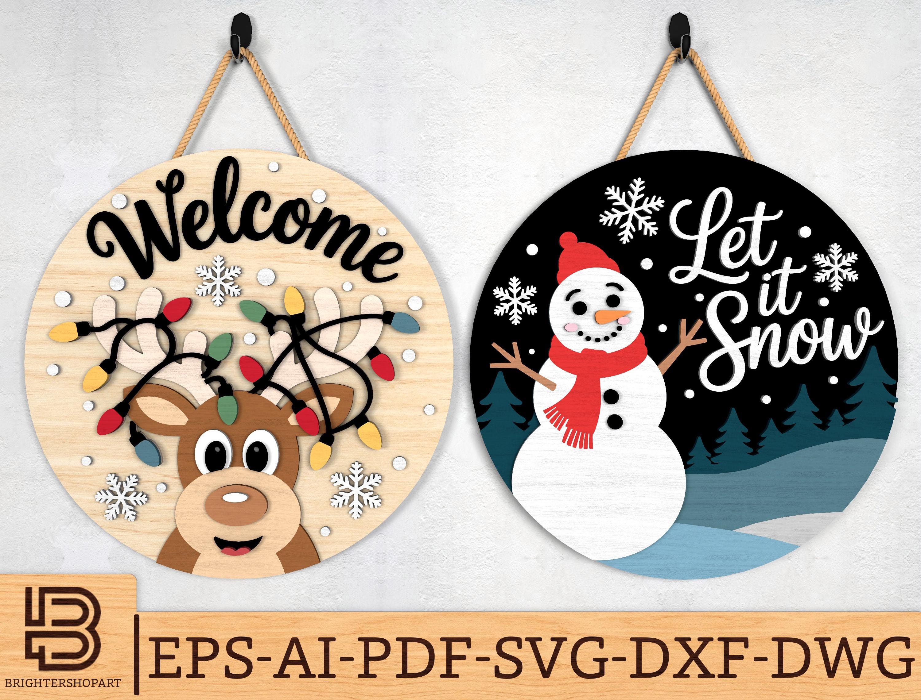 Christmas Door Hanger Svg Bundle, Reindeer With Lights Welcome Sign Svg ...
