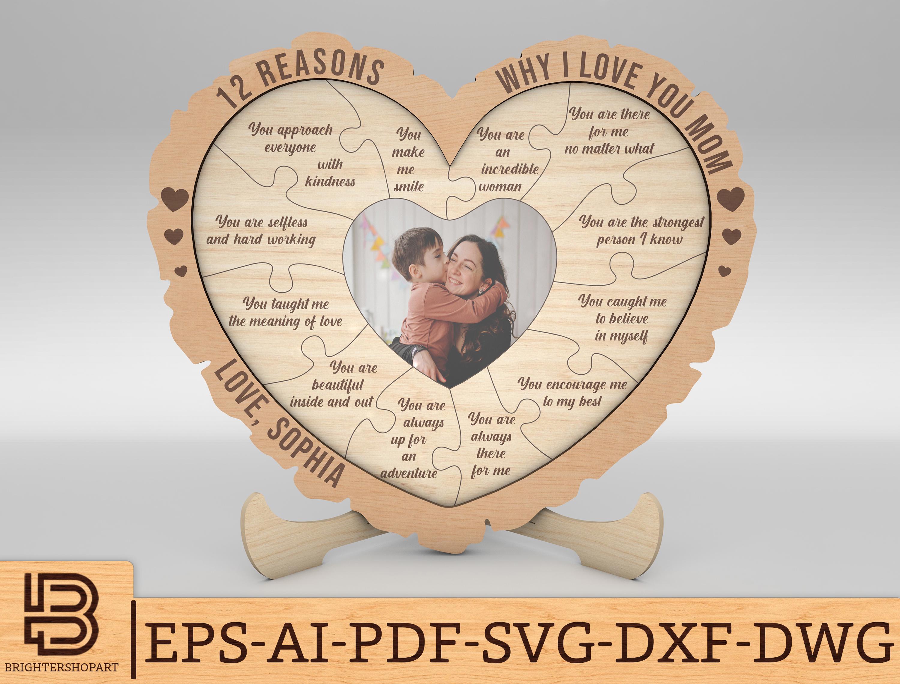 Personalized 12 Reasons Why I Love You Mom Stand Decor SVG, Gift