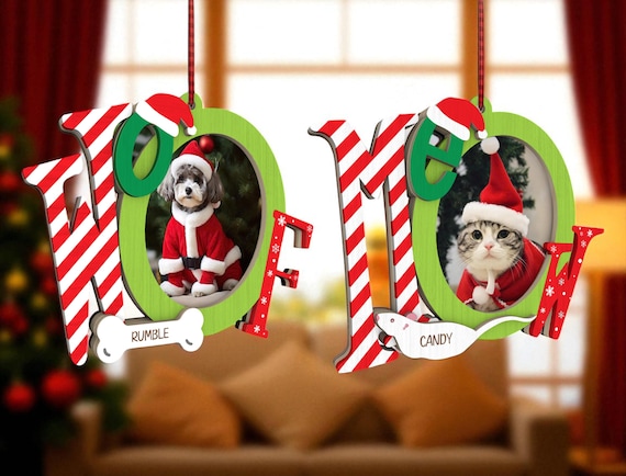 Personalized Pet Photo Ornament Cut File Svg, Cat Dog Christmas Ornament Pet Name, Meow Woof Ornament, Pet Memorial Gift, Holiday Tree Decor
