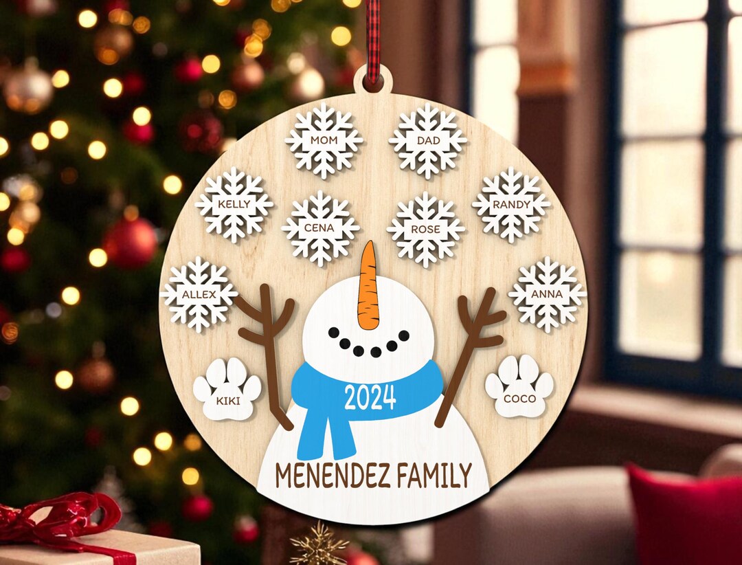 Personalized Snowman Family Ornament 2024 Cut File , Custom Wooden ...