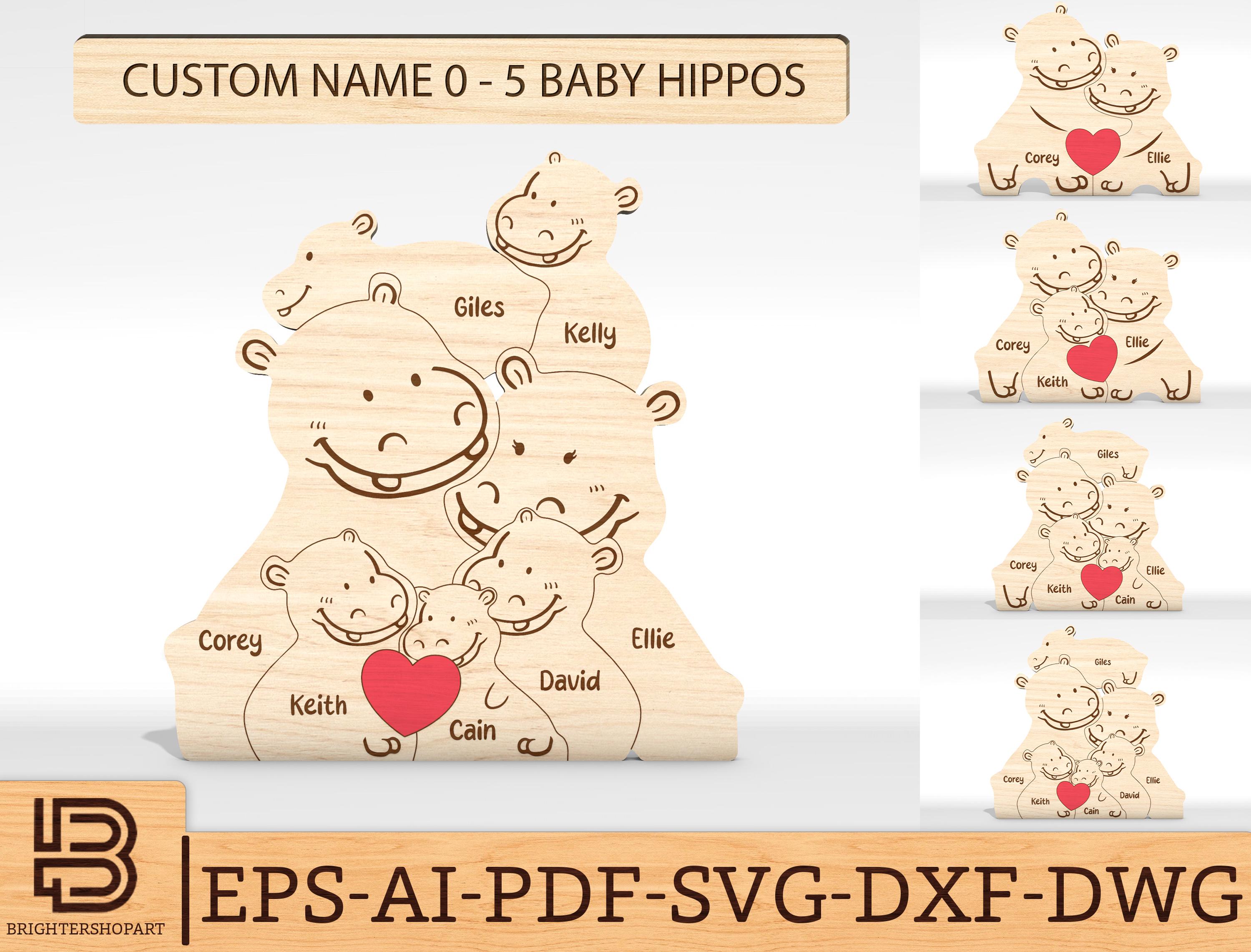 HIPPO FAMILY CLUB CD 45枚セット Personalized Hippo Family Puzzle SVG, Hippo Puzzle Pieces Svg