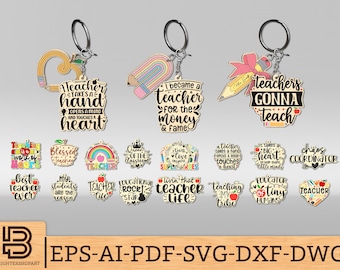 Teacher Keychain Svg Bundle, Gift for Teacher, Teacher Gift, Teacher Keychain Svg, Pencil apple svg, Keychain Laser file,Glowforge SVG Files