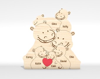 Personalized Hippo Family Puzzle SVG, Hippo Puzzle Pieces Svg