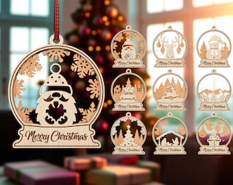 Christmas Ornament Bundle Laser Cutfile SVG , Merry Christmas Laser Cut Files, Christmas Glowforge Wooden Ornament Set, Holiday Decoration