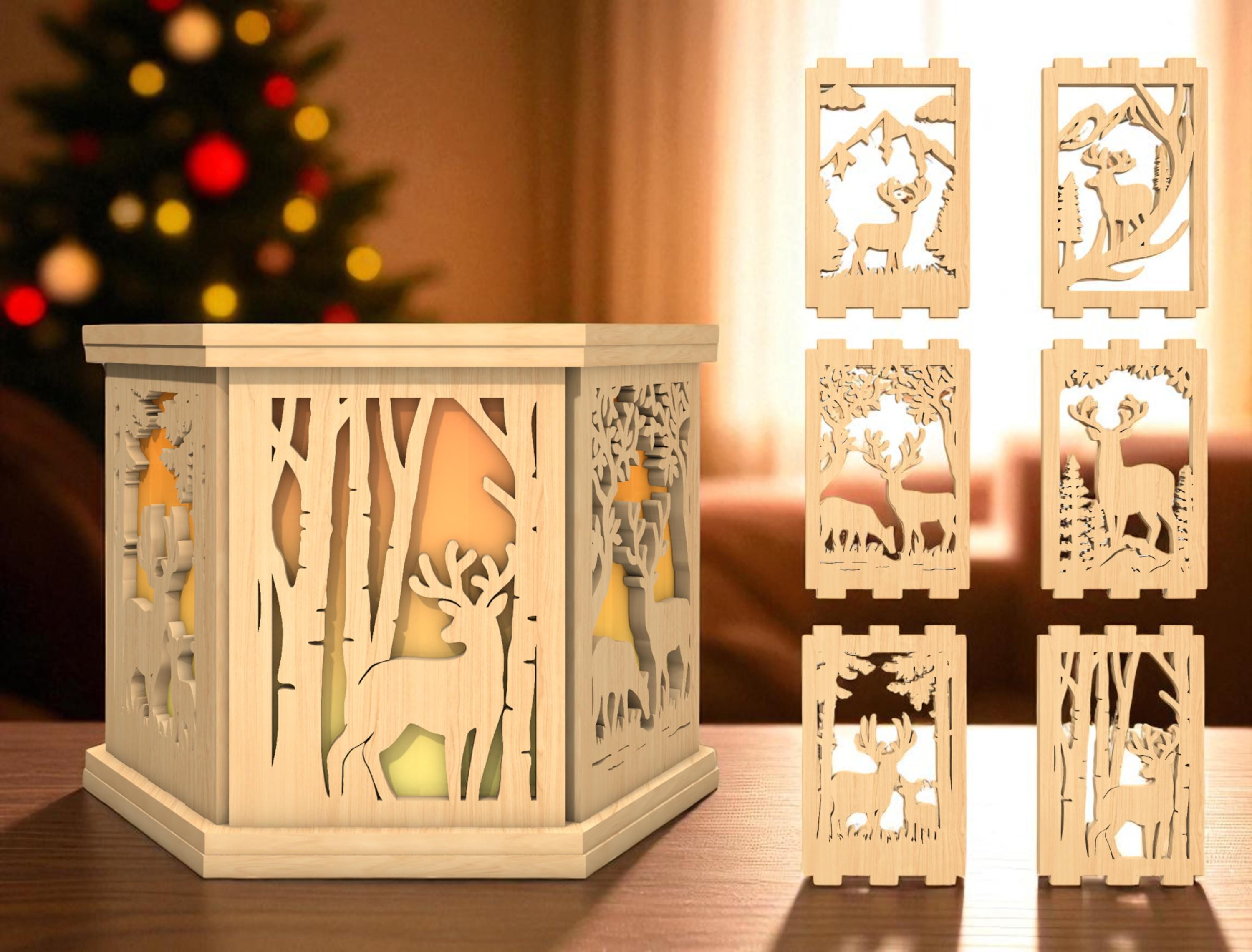 Deer Lantern Glowforge Laser Cut File SVG ,christmas Reindeer Candle ...