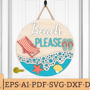 Strand alsjeblieft ronde deurhanger SVG, strandhuis welkomstbord, zomerdeur teken svg, Marine Life svg, Glowforge svg-bestanden, lasergesneden bestanden