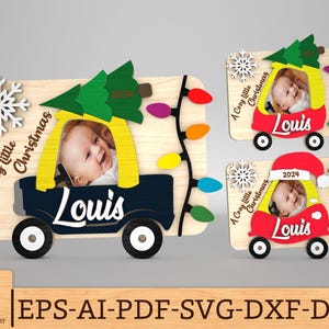 コージークーペ冷蔵庫マグネットフォトフレーム svg、クリスマス冷蔵庫フォトマグネット svg、赤ちゃんの初めてのクリスマスプレゼント svg、Glowforge svg ファイル、レーザーカットファイル