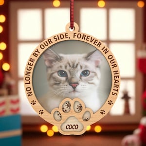Pet Memorial Christmas Ornament SVG, Personalized Wooden Photo Frame Glowforge File, Custom Paw Print Laser Cut Keepsake Decoration