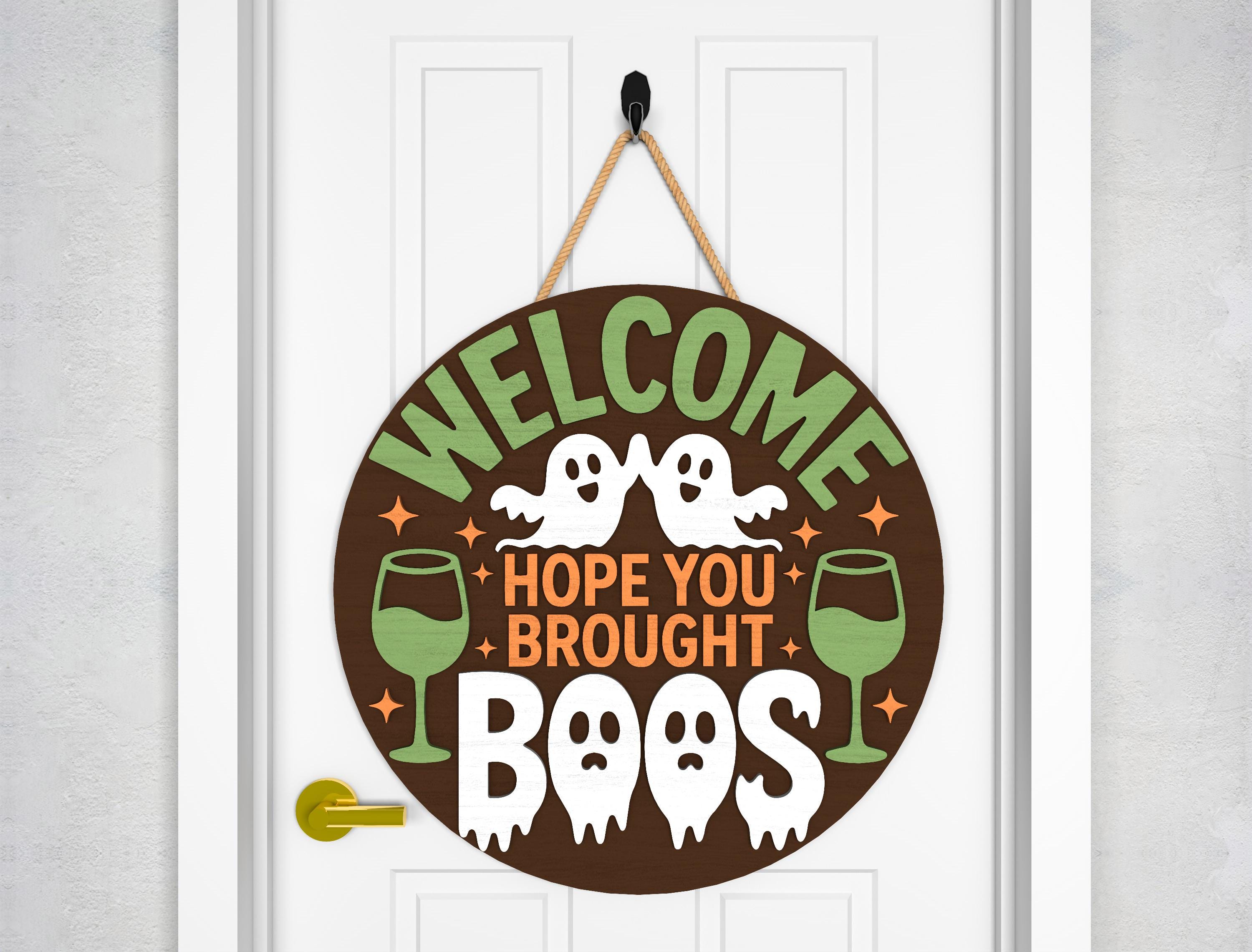 Funny Halloween Door Hanger Svg, Hocus Pocus Witch & Welcome Hope You ...