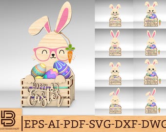 Easter Bunny Wooden Crate Laser Cut file Easter Basket svg laser file Wooden Easter Basket laser cut for glowforge