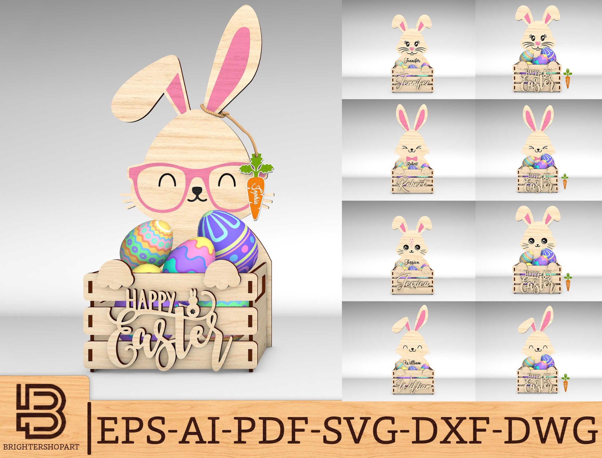 Easter Bunny Wooden Crate Laser Cut File Easter Basket Svg Laser File ...