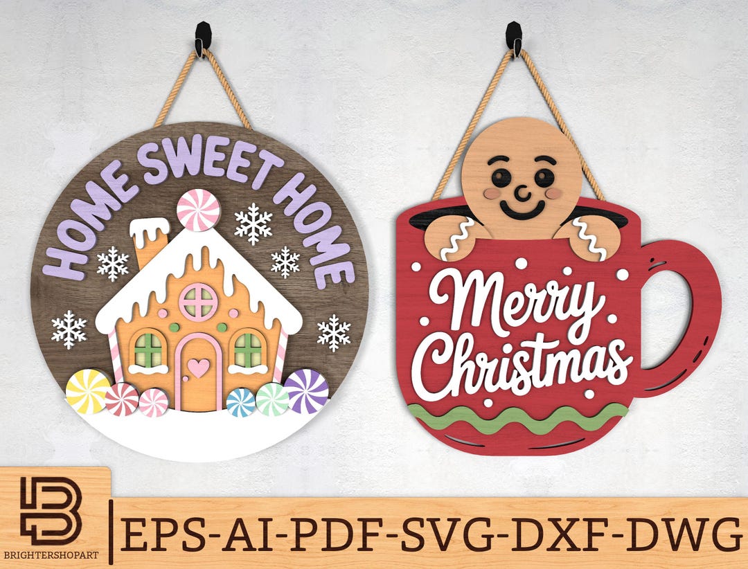Christmas Door Sign Svg Bundle, Gingerbread Mug & Home Sweet Home ...