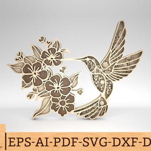 Multilayer Hummingbird with flowers Art svg, Hummingbird svg, Hummingbird lovers svg, 7 layer art piece, Laser cut files,Glowforge svg files