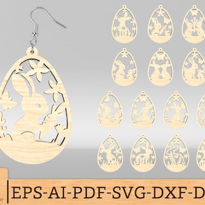 Happy Easter Earring Svg Bundle, Easter Earring Laser cut file, Easter bunny earring SVG,Flower earring svg,Glowforge SVG Files,Digital File