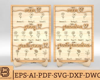 Personalized Birth Month Flowers Sign SVG, First Mom Then Grandma Now Great Grandma svg, Gift for Mom, Mothers Day Gifts,Glowforge svg files