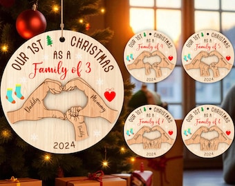 Personalized Family Christmas Ornament Cutfile,Our 1st Christmas as Family Wooden Ornament, Custom Name Ornament 2024 Svg,Holiday Tree Decor