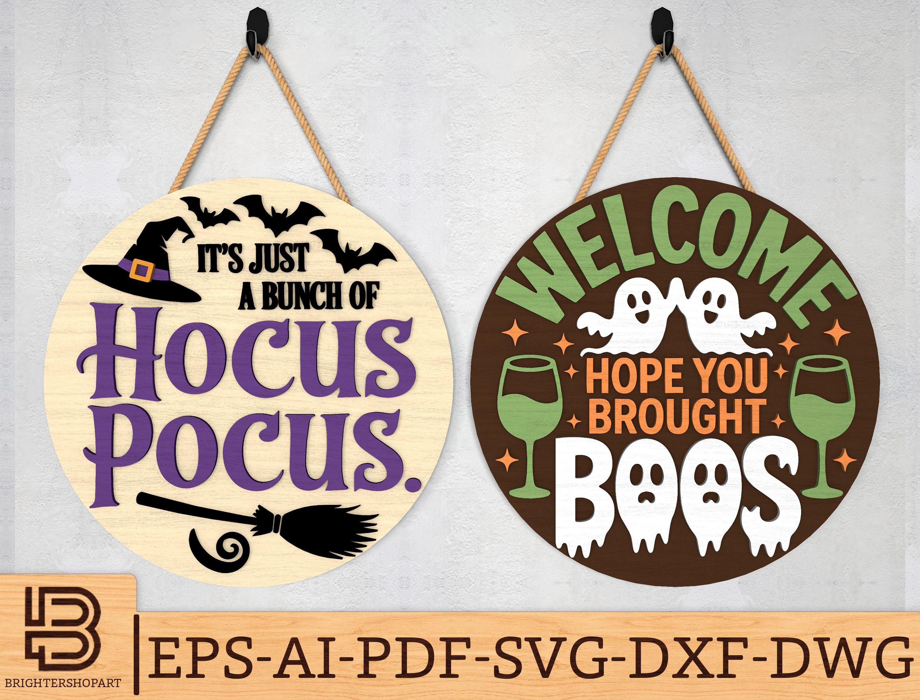 Funny Halloween Door Hanger Svg, Hocus Pocus Witch & Welcome Hope You ...