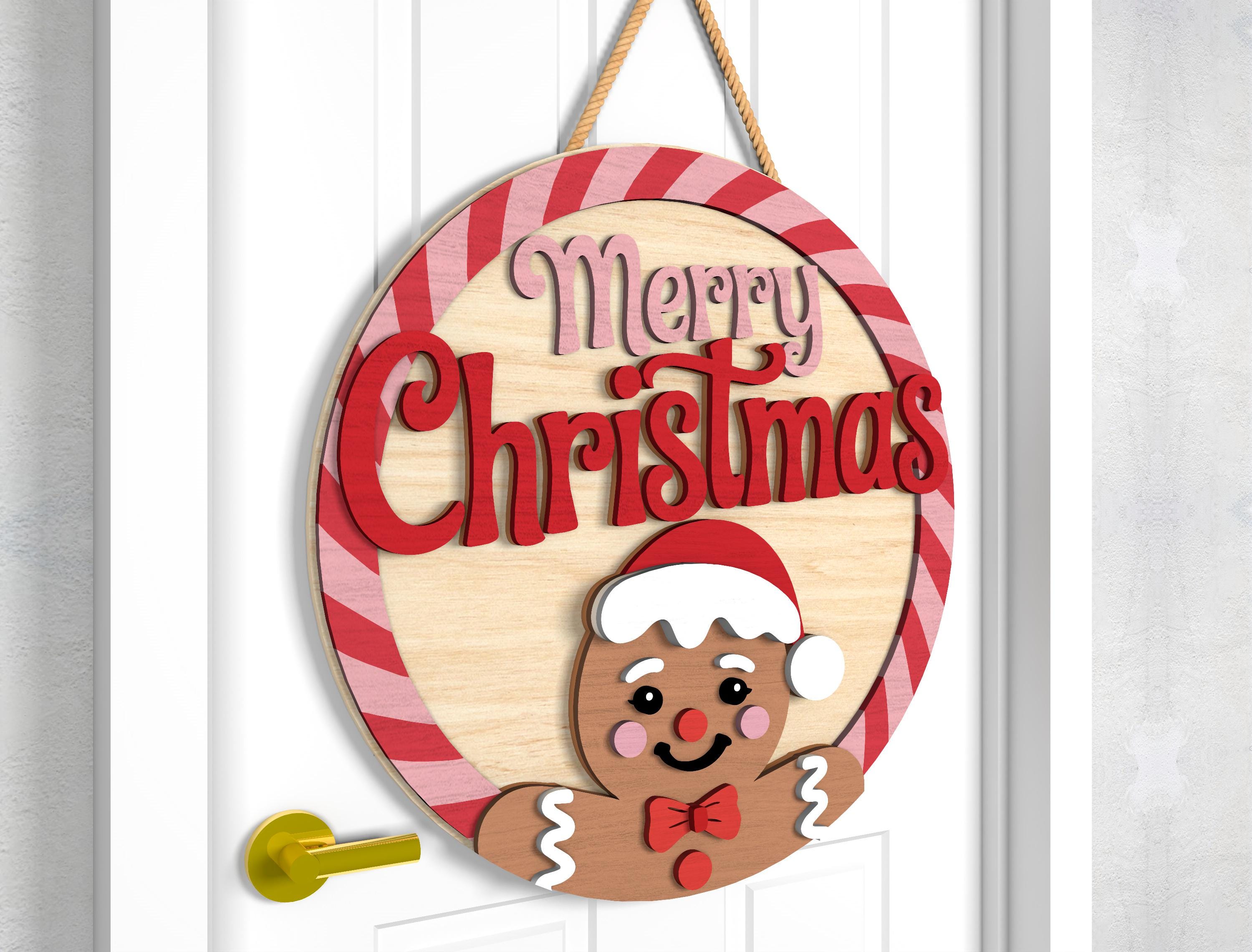 Christmas Door Sign SVG, Gingerbread Welcome Round Sign & Cute Xmas ...