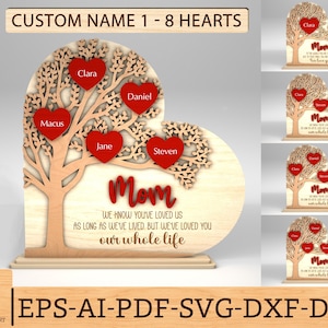 Decoração personalizada de suporte de coração de árvore genealógica SVG, presente para mãe, svg de dia das mães, presentes de dia das mães svg, arquivos de corte a laser, arquivos svg Glowforge