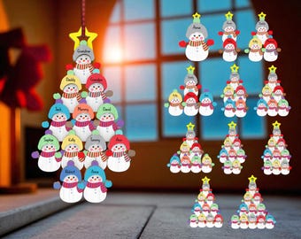 Personalized Snowman Family Ornament Cut File Svg, Christmas Tree Ornament svg,Custom Family Ornament svg, Holiday Gift Svg, Christmas Decor